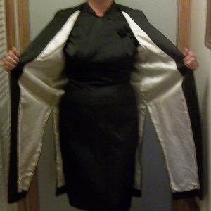 Black Satin Cheongsam Dress and Coat, 1940's Era